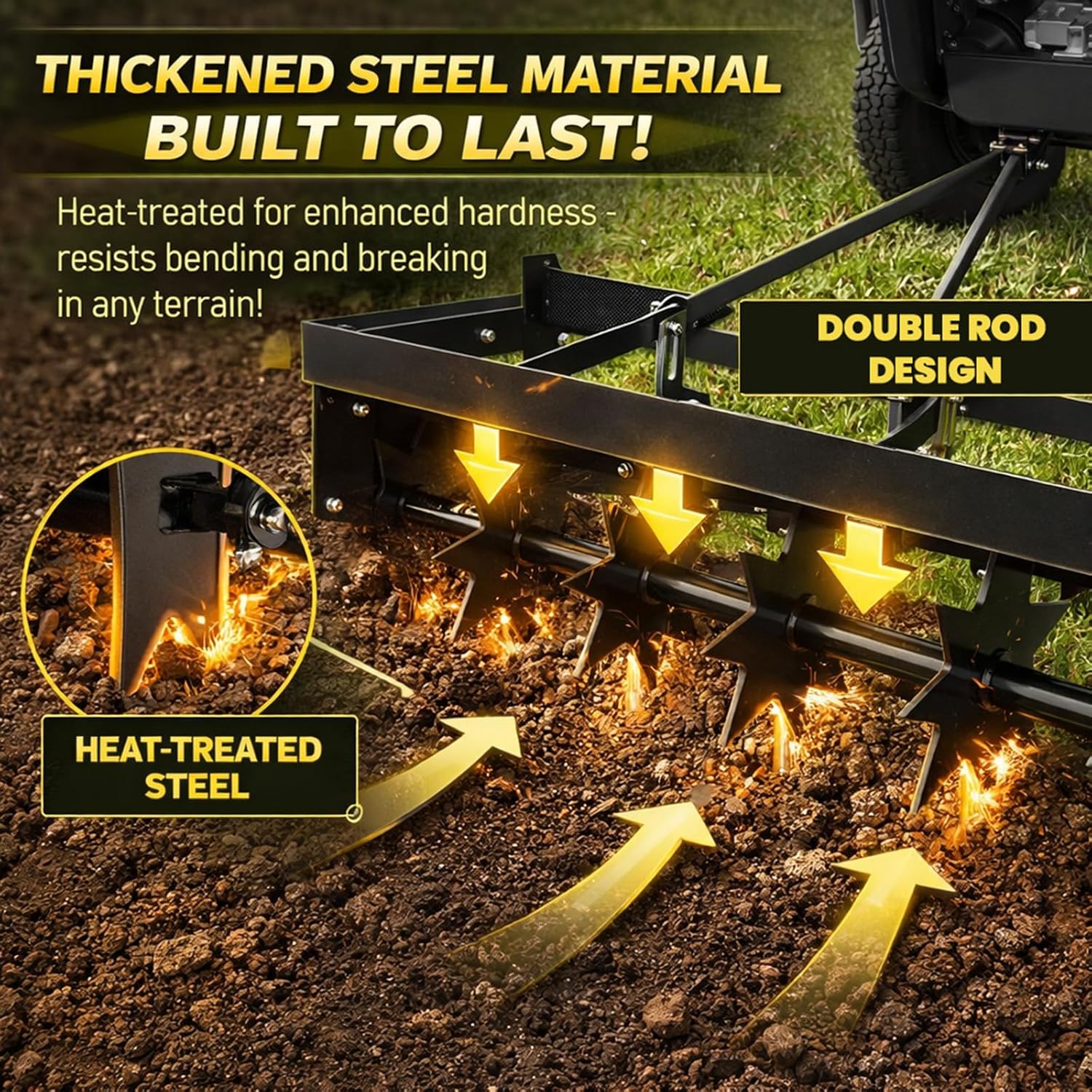 36 Inch Tow Behind Spike Aerator, 400 LBS Lawn Aerator, Yard Aerator with Heat-Treated Steel Tiness, Spike Aerator Tow Behind with 3'' Deep Soil Aeration, for Lawn,Yard and Garden, Black