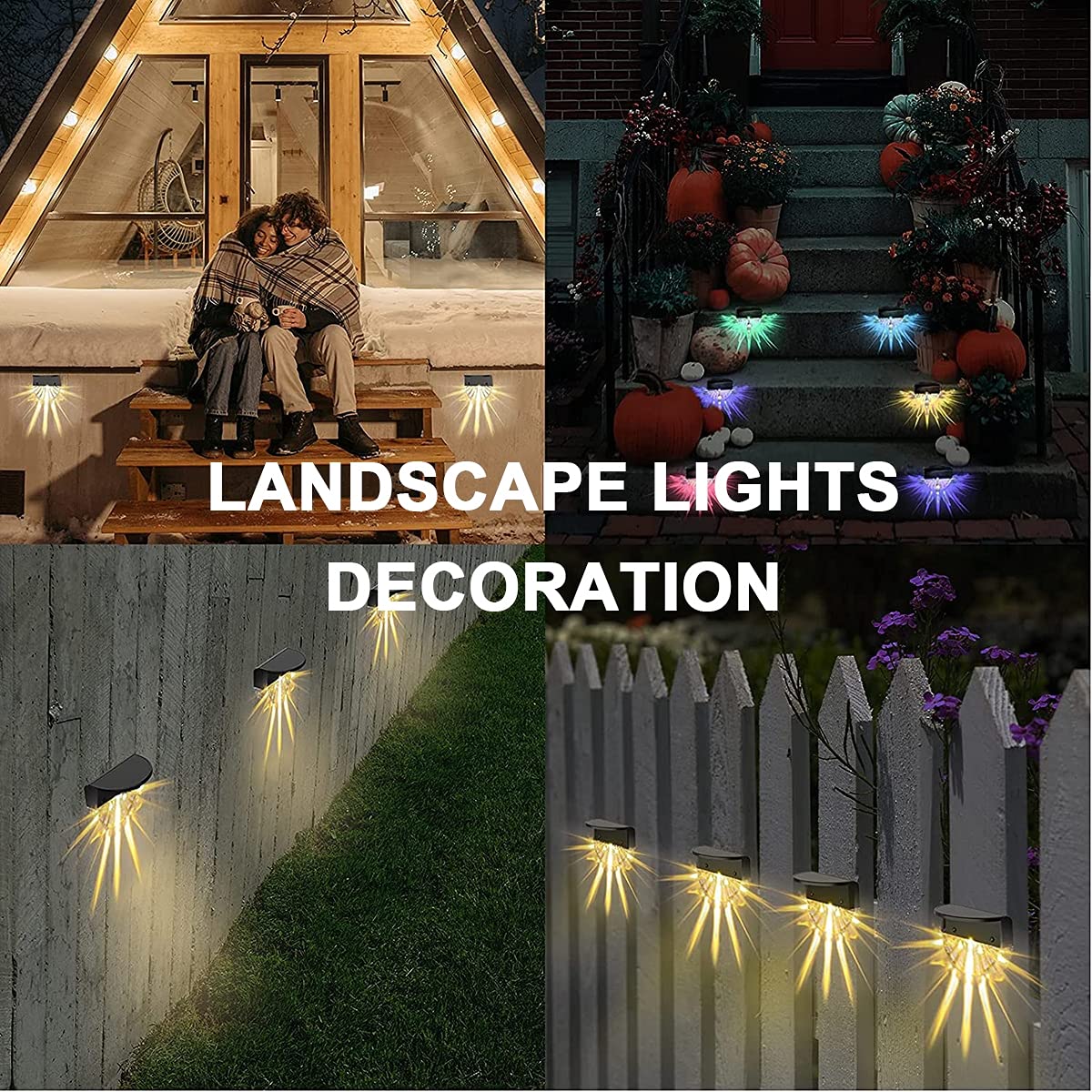 Lampy płotowe solarne, zewnętrzne lampy ścienne do oświetlenia schodów, wodoodporne IP65, dekoracyjne oświetlenie na ścieżkę, podwórko, patio, schody, schody, schodów i płotów, ciepłe i kolorowe światło, 6 szt