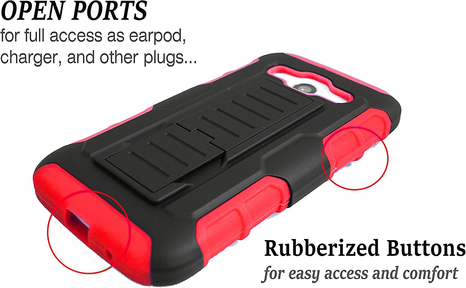 Galaxy Core Prime Case, Galaxy Prevail LTE Case, Starshop(TM) Hybrid Full Protection High Impact Dual Layer Holster Case with Kickstand and Locking Belt Swivel Clip Premium Screen Protector Red