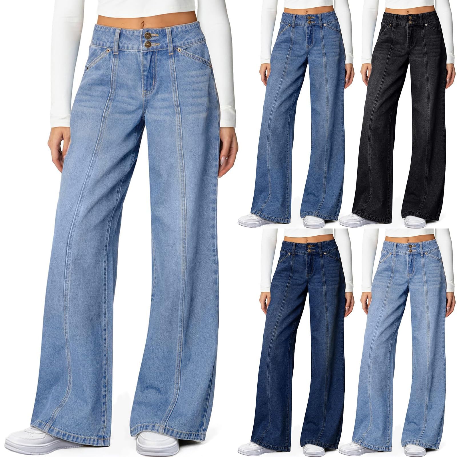 Sweatpant Jeans Women High Waisted Wide Leg Jeans Denim Pants