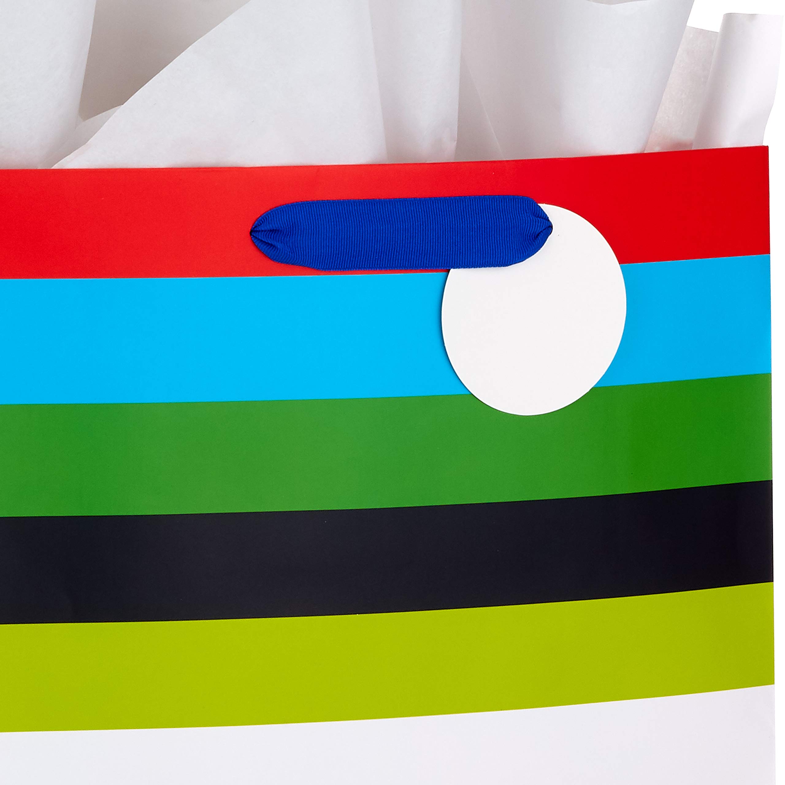 Hallmark 17" Extra Large Gift Bag with Tissue Paper (Rainbow Stripes) for Birthdays, Graduations, Baby Showers, Father's Day