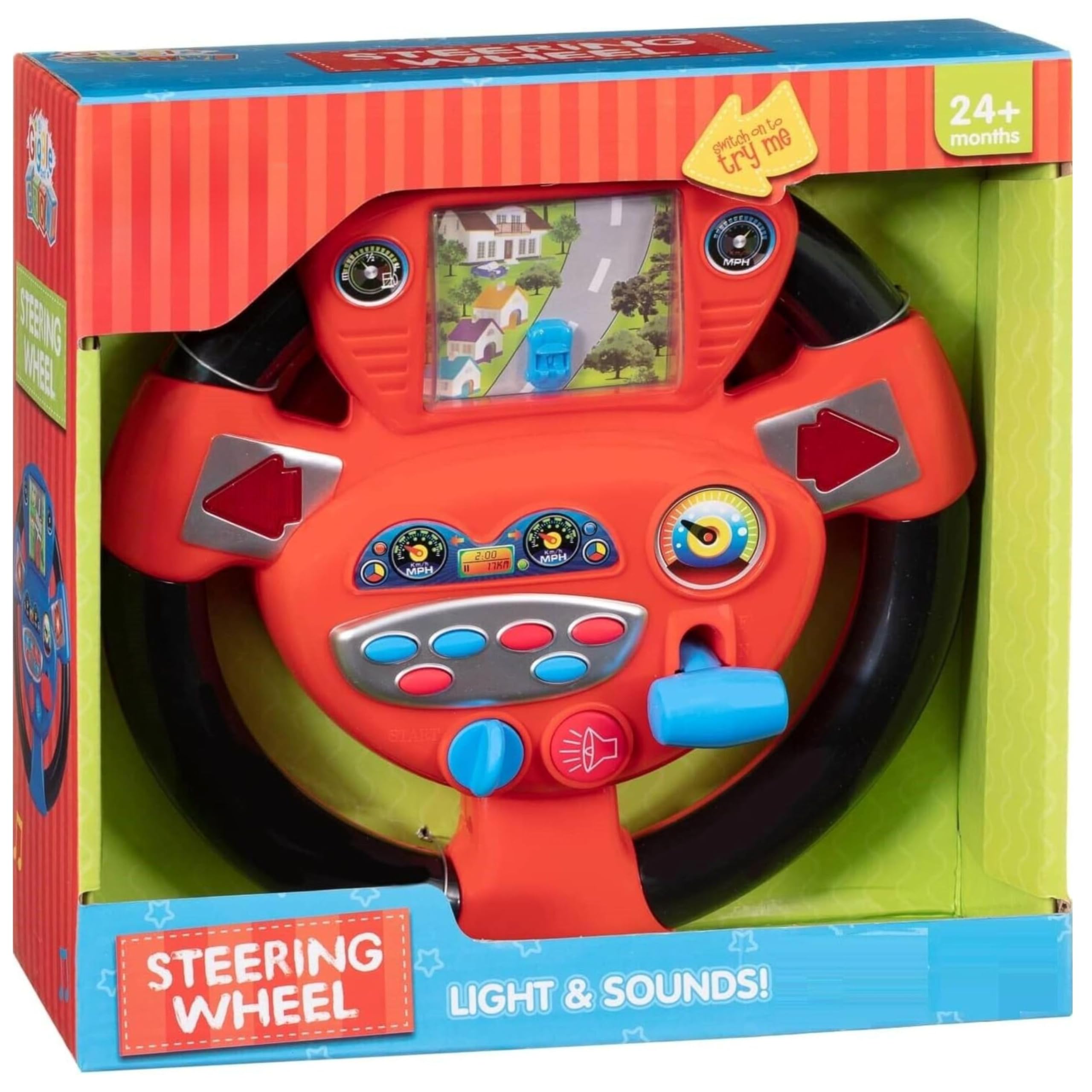 rightclick Interactive Car Controller for Toddlers – Portable Steering Wheel Toy for Backseat Travel. Fun Driving Games for Baby & 2 Year Old Boys (Red)