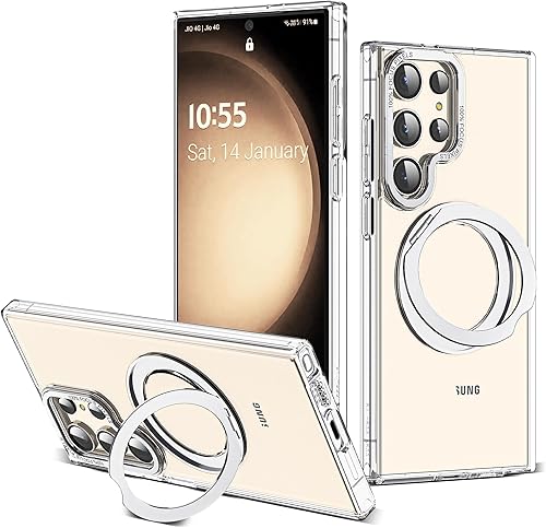 Miniatura 35 de Funda para Samsung Galaxy S25 con soporte de anillo magnético giratorio de 360°, compatible con protección militar Mag-Safe, a prueba de golpes,