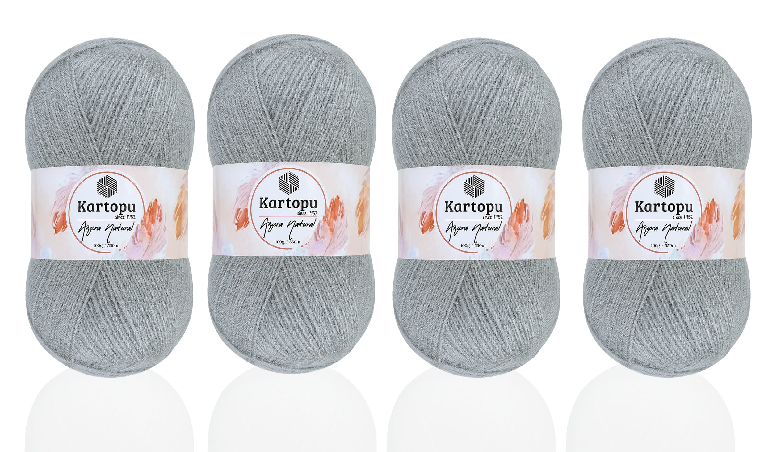 Kartopu Angora Natural,Wool Knitting Rope,(4Balls) Each Skein(Ball) 3.53 Oz (100g),Thick Winter Knitting Yarn (Metal Gray 988)