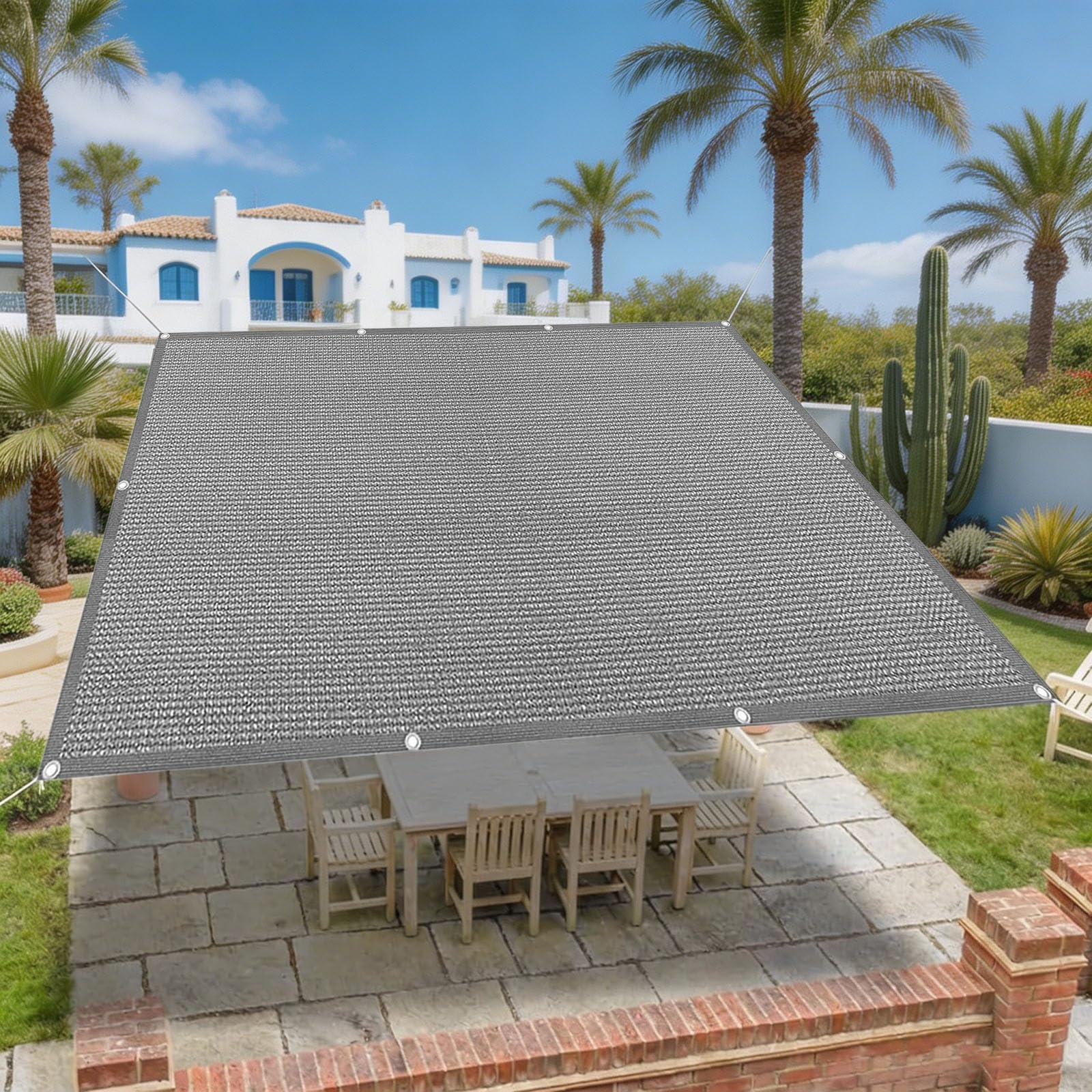 Voile d'ombrage anti-UV 95% perméable à l'eau et résistant gris