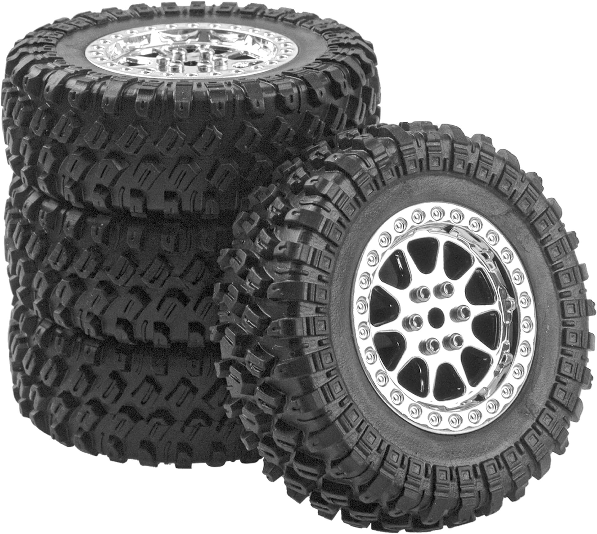 OD 2.7" Rubber Tires & Plastic Wheel Rims Compatible with MN Model MN90 MN91 MN45 MN96 MN99 MN99S MN98 1/12 RC Car (Silver)