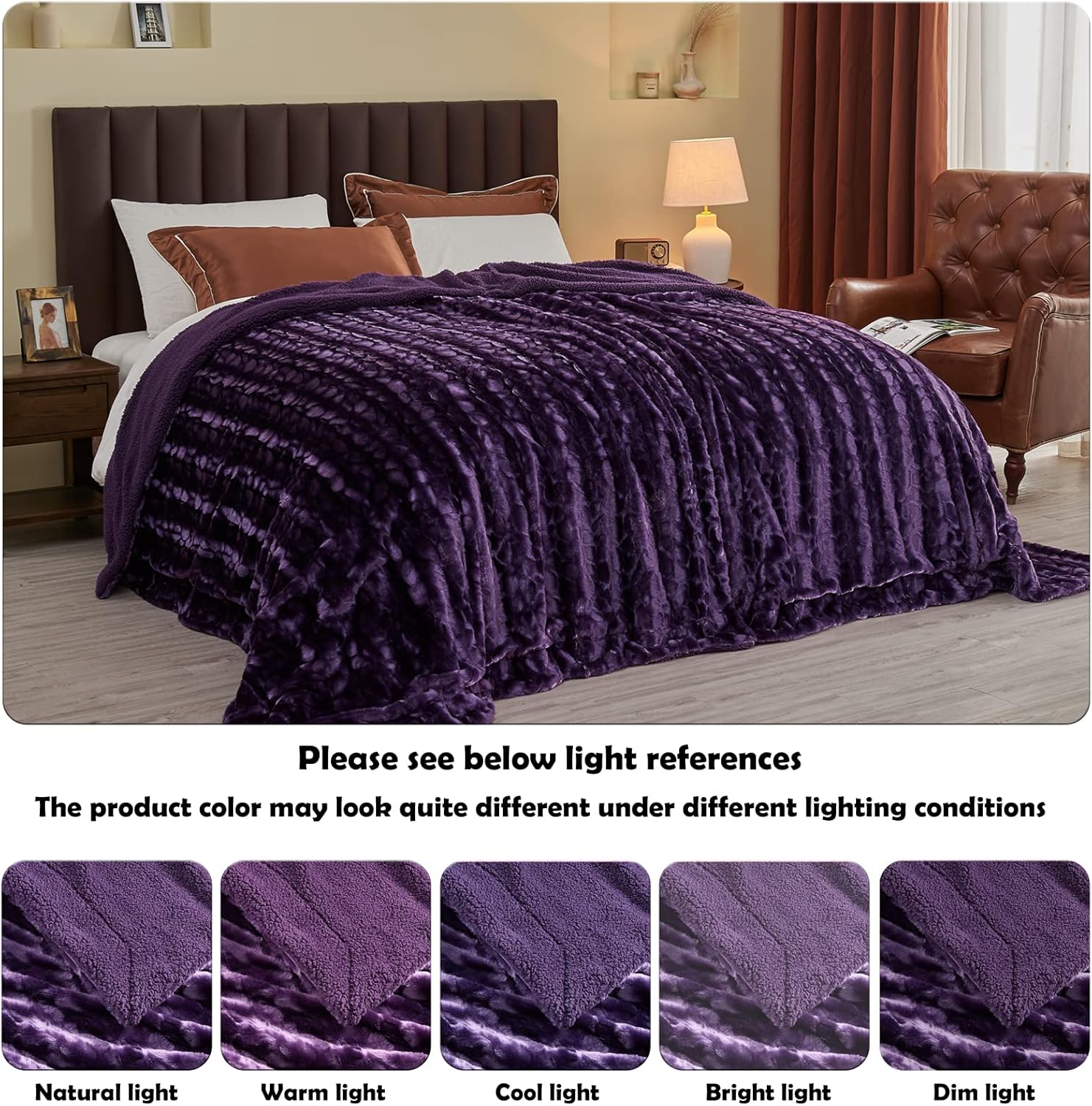 NEWCOSPLAY Super Soft Faux Fur Blanket Twin Size Dark Purple Sherpa Fuzzy Plush Warm Blanket for Sofa Bed (Dark Purple, Twin(60"x80")) - Image 4