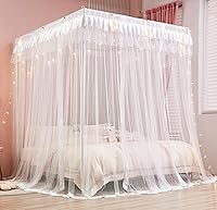 Vista 3 de Mengersi Cortina para Dosel de Cama Princesa, con 4 Esquinas, Dosel con Mosquitero para Cama de Princesa (Blanco, Doble)