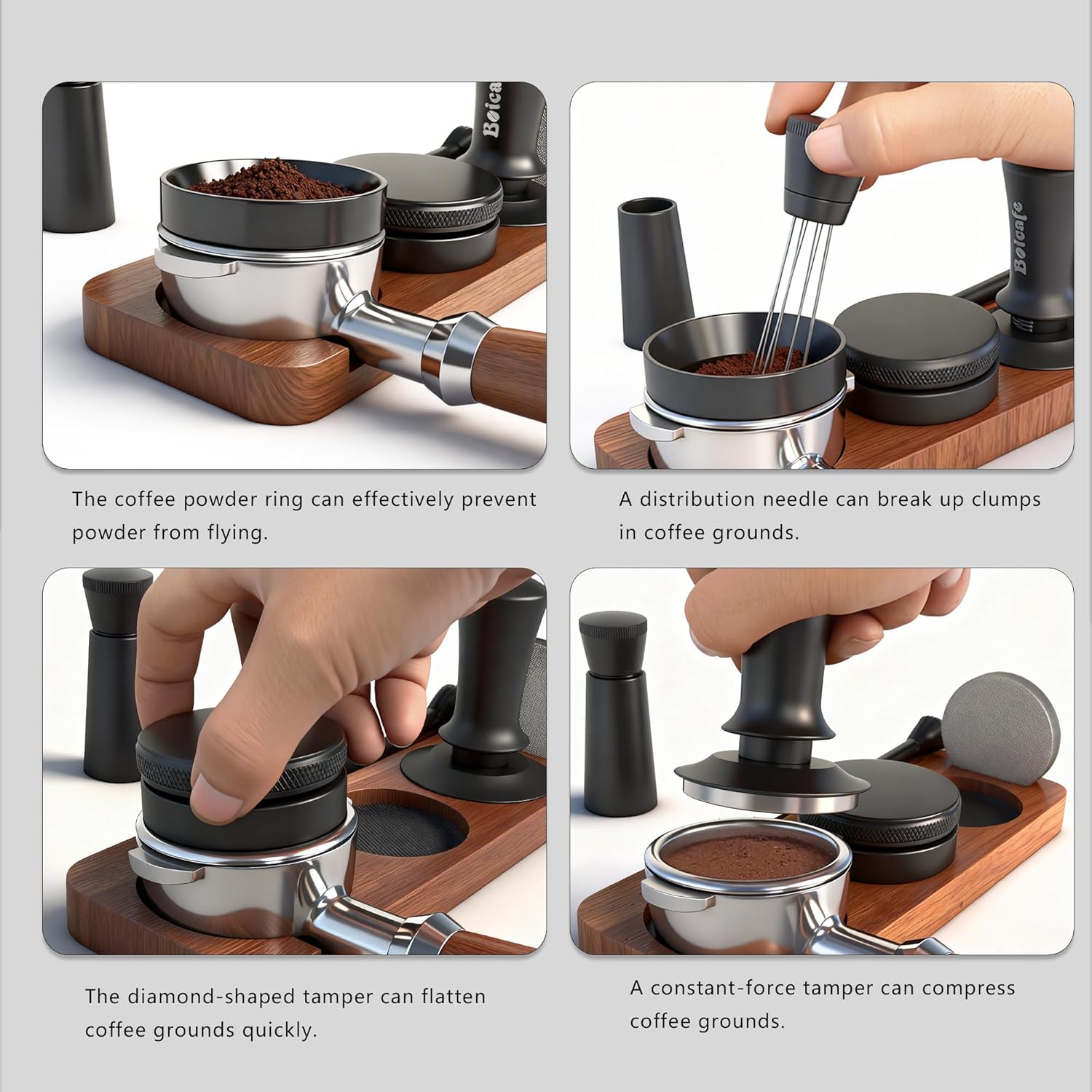 8 PCS Espresso Accessories Kit, 51mm Spring Loaded Espresso Tamper Kit with Wood Espresso Tamping Station, WDT, Stainless Steel Distributor, Dosing Funnel, 2 Puck Screen, Brush (51mm)