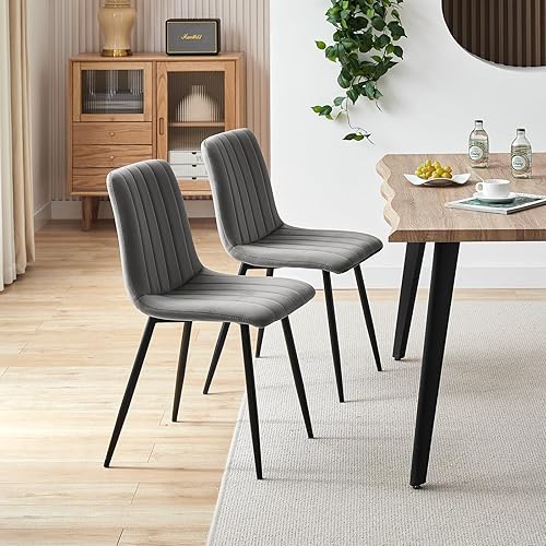 Miniatura 4 de TUKAILAi Juego de 2 sillas de comedor de terciopelo, sillas de cocina tapizadas con respaldo y patas de metal resistentes, sillas de recepción