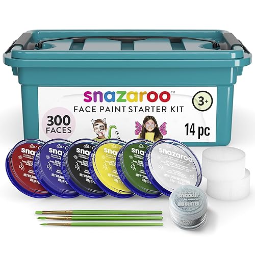 Snazaroo Face Paint Mini Starter Kit, 14 Piece Set, 6 Colors - NEW Mini Starter Kit