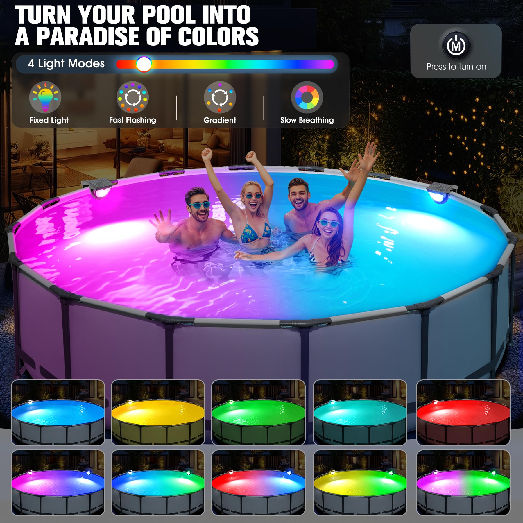Solar-Pool-Lichter, 2026 verbesserte solarbetriebene Pool-Lichter, Rahmen-Pool-Licht, wasserdicht, Außen-Solarlicht, Farbwechsel-Pool-Beleuchtung für oberirdische Pool-Zubehör, 2 Stück