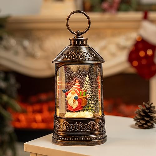 Miniatura 2 de Linterna de globo de nieve de Navidad, gnomos iluminados con purpurina, globo de nieve con música, decoraciones musicales de Navidad USB y funciona