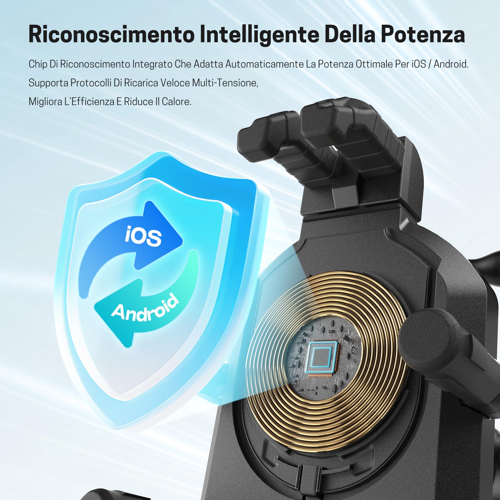 Jeebel Supporto Telefono Moto 3-in-1 Caricatore Smartphone Motociclo con Ricarica Wireless Qi 15W & USB-C QC 3.0 30W, Parasole, Antifurto, Rotazione 360° - Compatibile con iPhone/Android/GPS/ActionCam