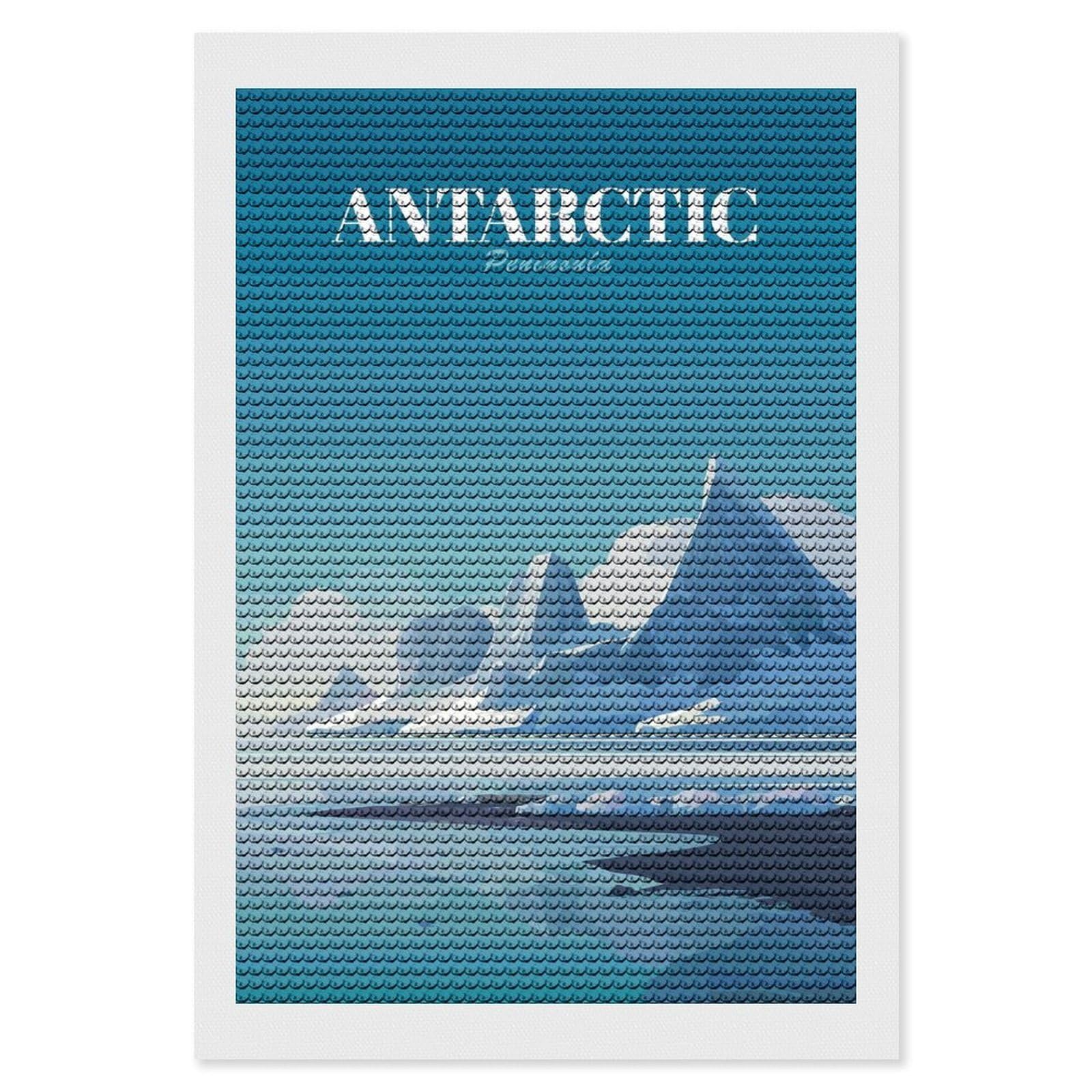 Junmoney Antarctic Peninsula Landscape Illustration Diamond Art Kit 8"x12", Holiday Gift Idea, for Women, Easy Handmade Project, Vintage Style Decor, Printed Canvas