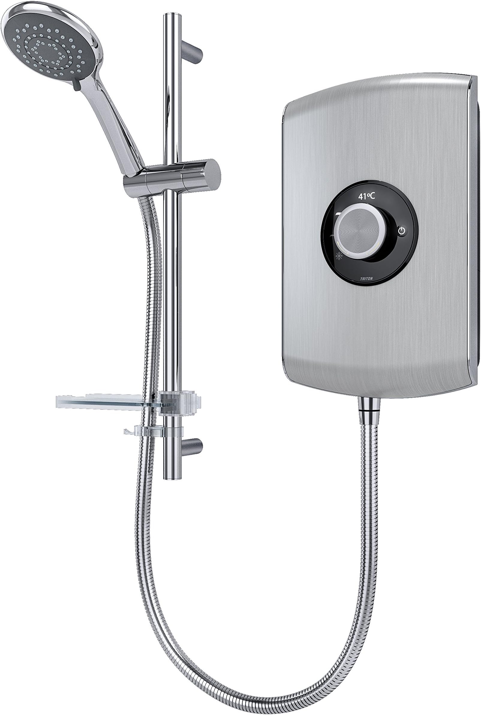 REAMO9BRSTL Amore Slender Electric Shower, Brushed Steel, 9.5 KW