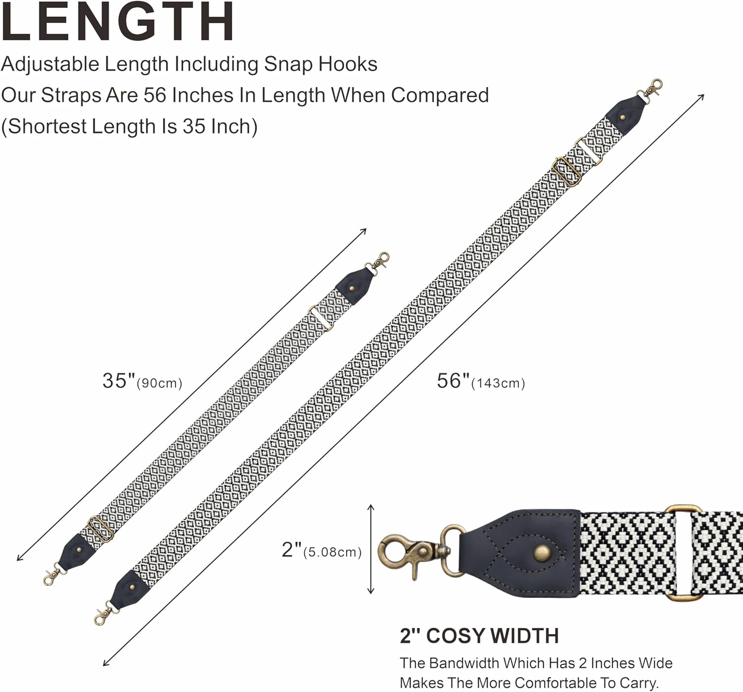 Nefelibata Purse Strap-2" Crazy Horse Leather Wide Shoulder Strap Adjustable Replacement,Retro knit Embroidery Multi-pattern Crossbody Bag Straps for Handbag,Crossbody Bags(Leather Diamond Plaid) - Image 5