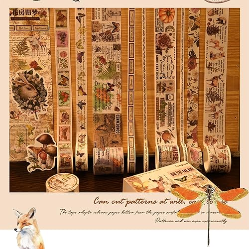 Miniatura 5 de Songdao - Juego de 8 rollos de cinta washi vintage, cintas adhesivas retro para artes, juegos de cinta adhesiva decorativa de lámina dorada para