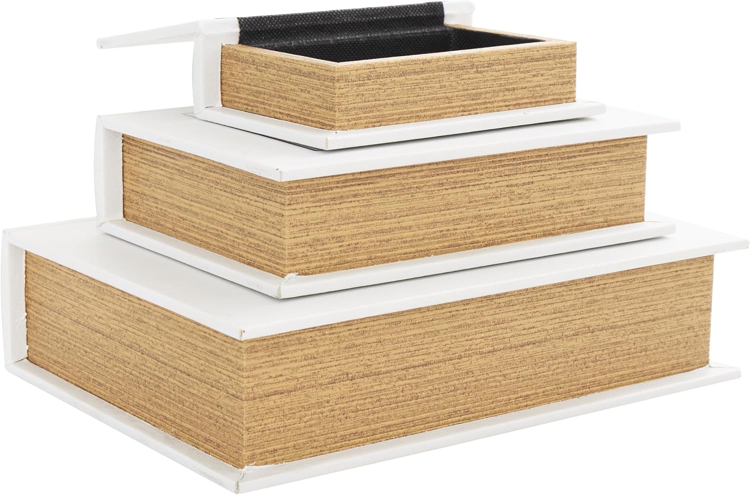 Deco 79 Wooden Decorative Box Love, Hope, Faith Faux Storage Book Book Shaped Boxes with Black Spine and Gold Accents, Set of 3 Decorative Keepsake Boxes 11", 8", 6"H, White