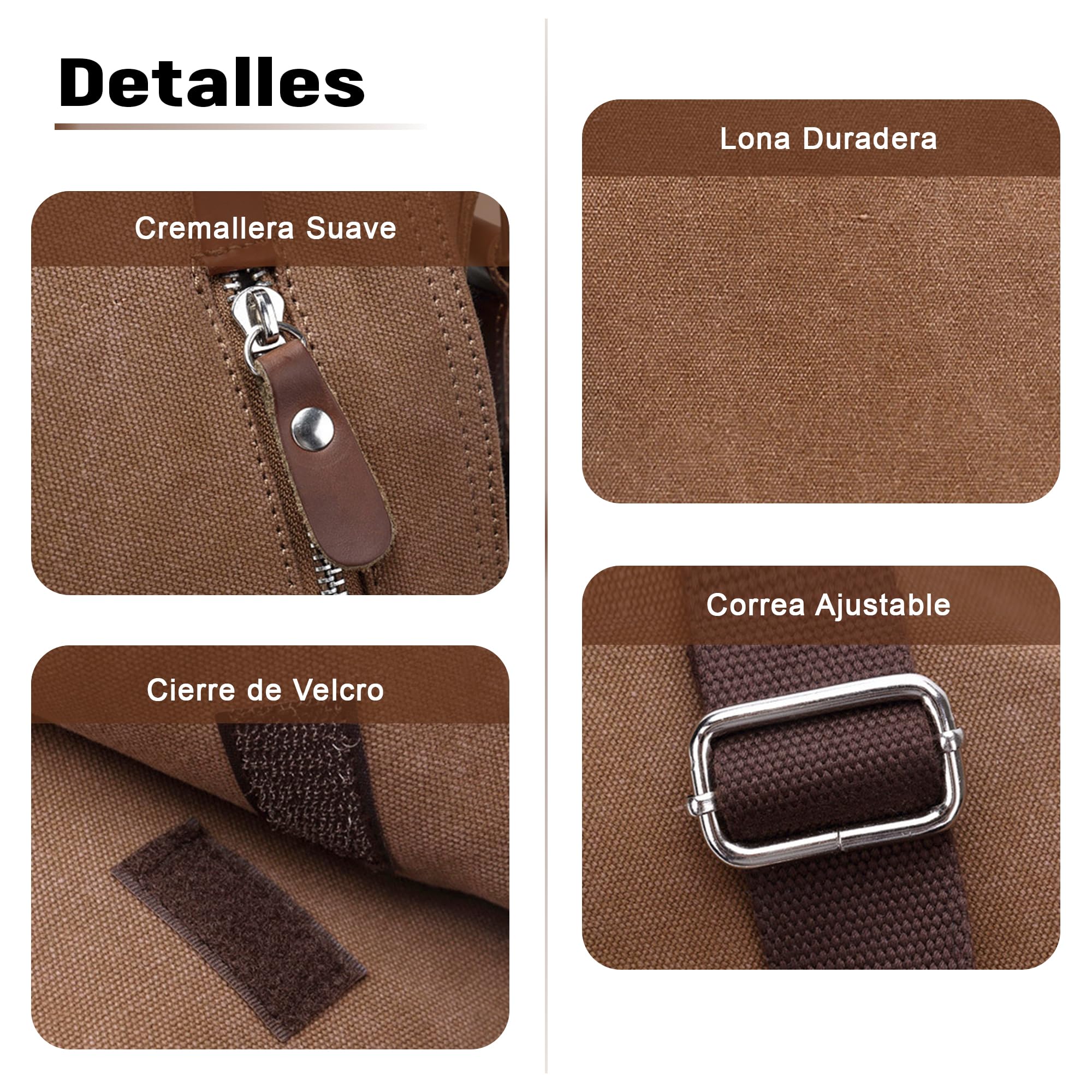 VARLIVOO Bolsos de Hombro para Hombre Bolsa de Mensajero 14 Pulgadas Laptop Bolsas Cruzados Conmutar Viaje Maletín Colegio Trabajo Lona Marrón