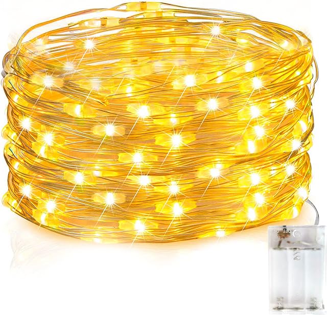 Flaspar Fairy String Lights, 50LED 5M/16.4Ft Battery Operated String Lights Copper Wire Light, Waterproof Outdoor/Indoor LED String Lights for Bedroom, Party, Wedding, Christmas, Warm White