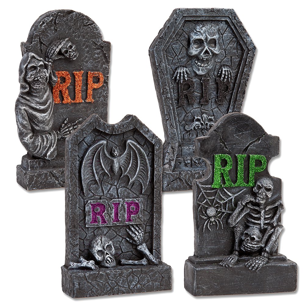 Gift Boutique RIP Halloween Skeleton Tombstones, Pack of 4