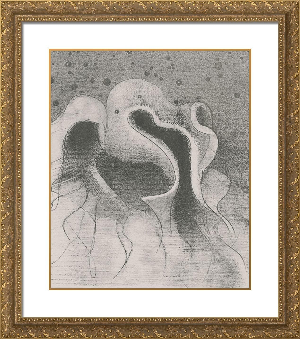 ArtDirect Redon, Odilon 20x22 Gold Ornate Framed Art Print with Double Matting Titled: The Beasts of the Sea