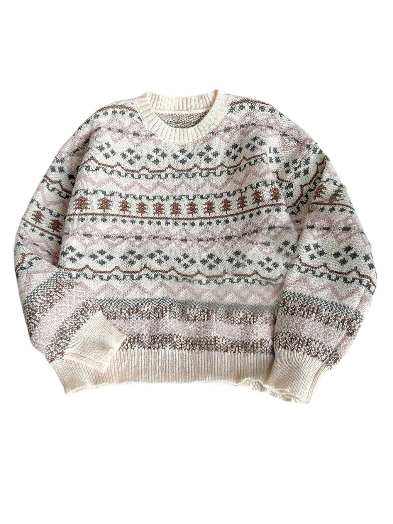 Floerns Womens Vintage Long Sleeve Sweaters Crewneck Retro Halloween Fall Outfit Pullover Tops
