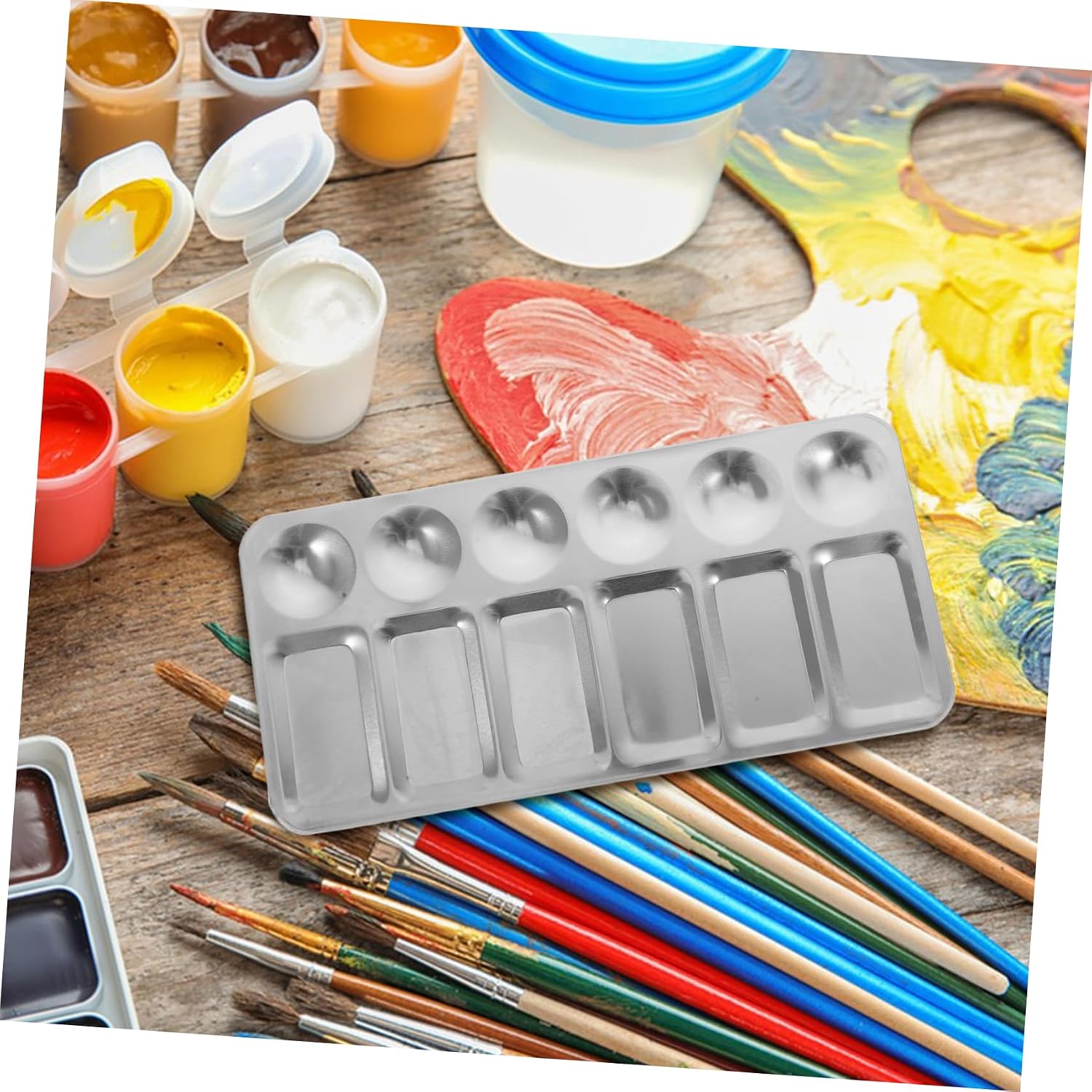 ERINGOGO 2Pcs Stainless Steel Pigment Mixing Trays for Art Painting Durable Drawing Color Plates Lightweight Palette for Easy Clean Up for Professional and Craft Projects
