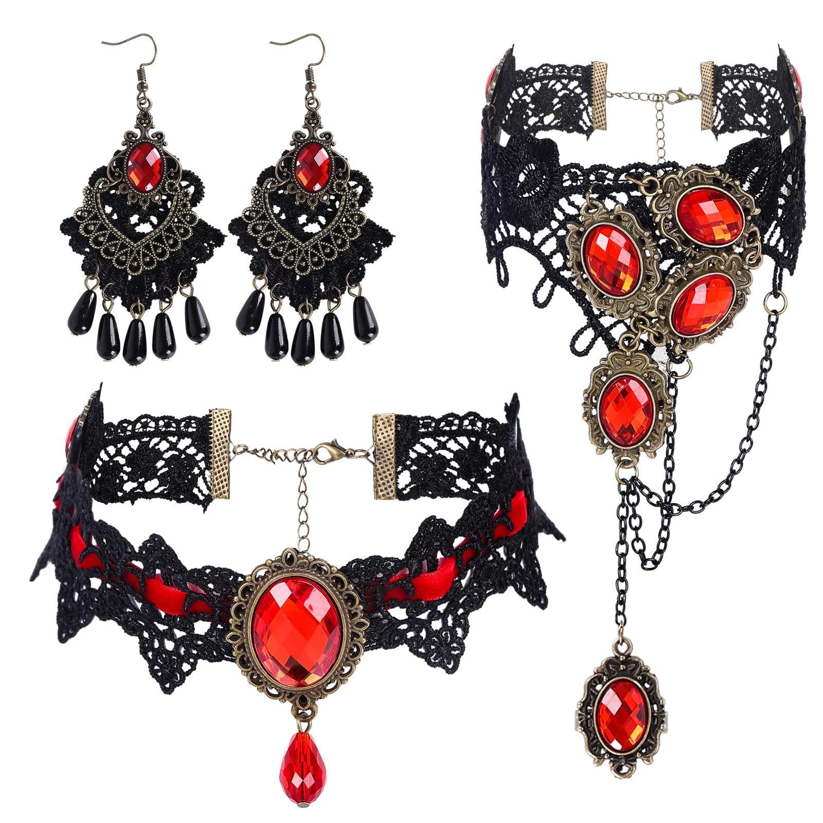 Kinretixia Vampir Halsband Set 3-teilig | Gotischer Viktorianischer Stil | Halloween Kostüm
