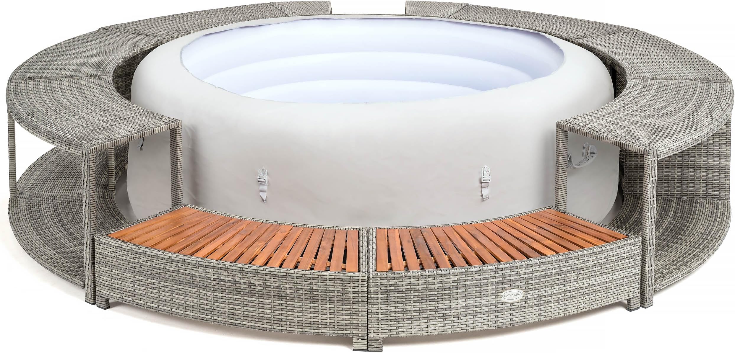 Lay-Z-Spa Rattan Hot Tub Surround | Storage and Steps for Spa Set-Up, 200cm, Grey