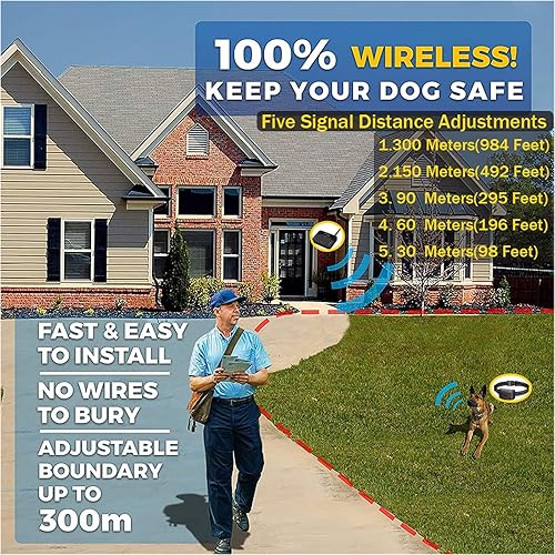 Miniatura 2 de Cerca eléctrica inalámbrica para perros, sistema de contención de límites de mascotas, collar de entrenamiento para perros con vibración ajustable y