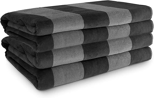 Miniatura 2 de Toalla de playa extra suave de 30 x 60 pulgadas (paquete de 4) dos tonos gris Cabana Stripe Hotel Pool Resort y regalo absorbente 100% algodón