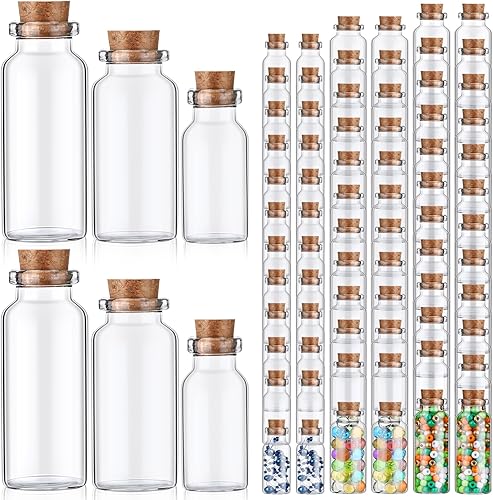 Dandat 100 frascos de vidrio pequeños con tapones de corcho, 0.2 fl oz, 0.3 fl oz, 0.5 fl oz, decoración de bricolaje, pequeños frascos de vidrio