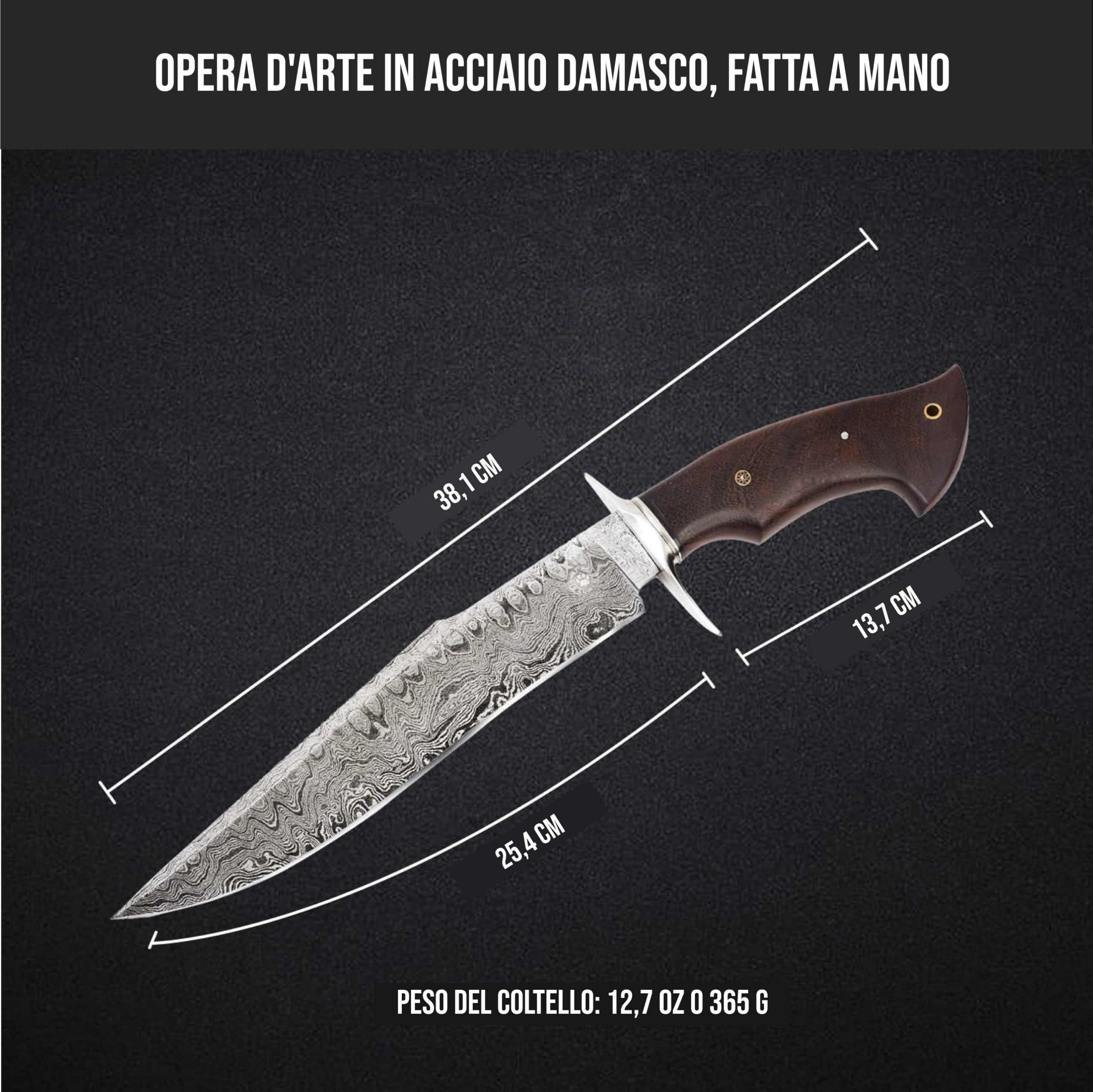 BIGCAT ROAR Coltello da caccia in damasco fatto a mano - Coltello da caccia a lama fissa con fodero e manico in legno di noce - Coltello da scuoio EDC da 38 cm - Screaming Eagle