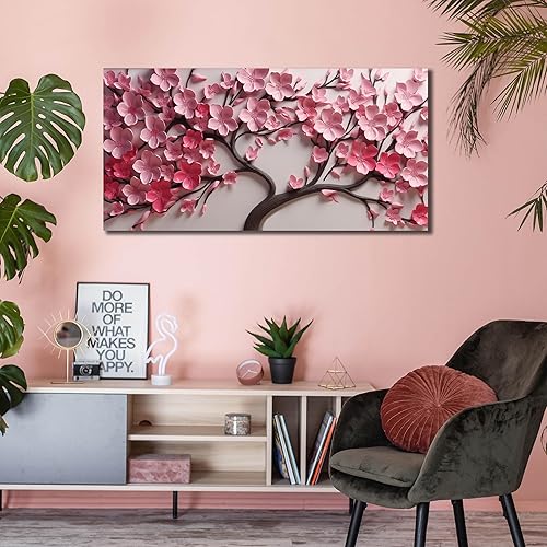 Miniatura 7 de Lienzo decorativo para pared de sala de estar, árbol, decoración de pared para dormitorio, arte de pared rosa para oficina, mujeres, tamaño 20 x 40
