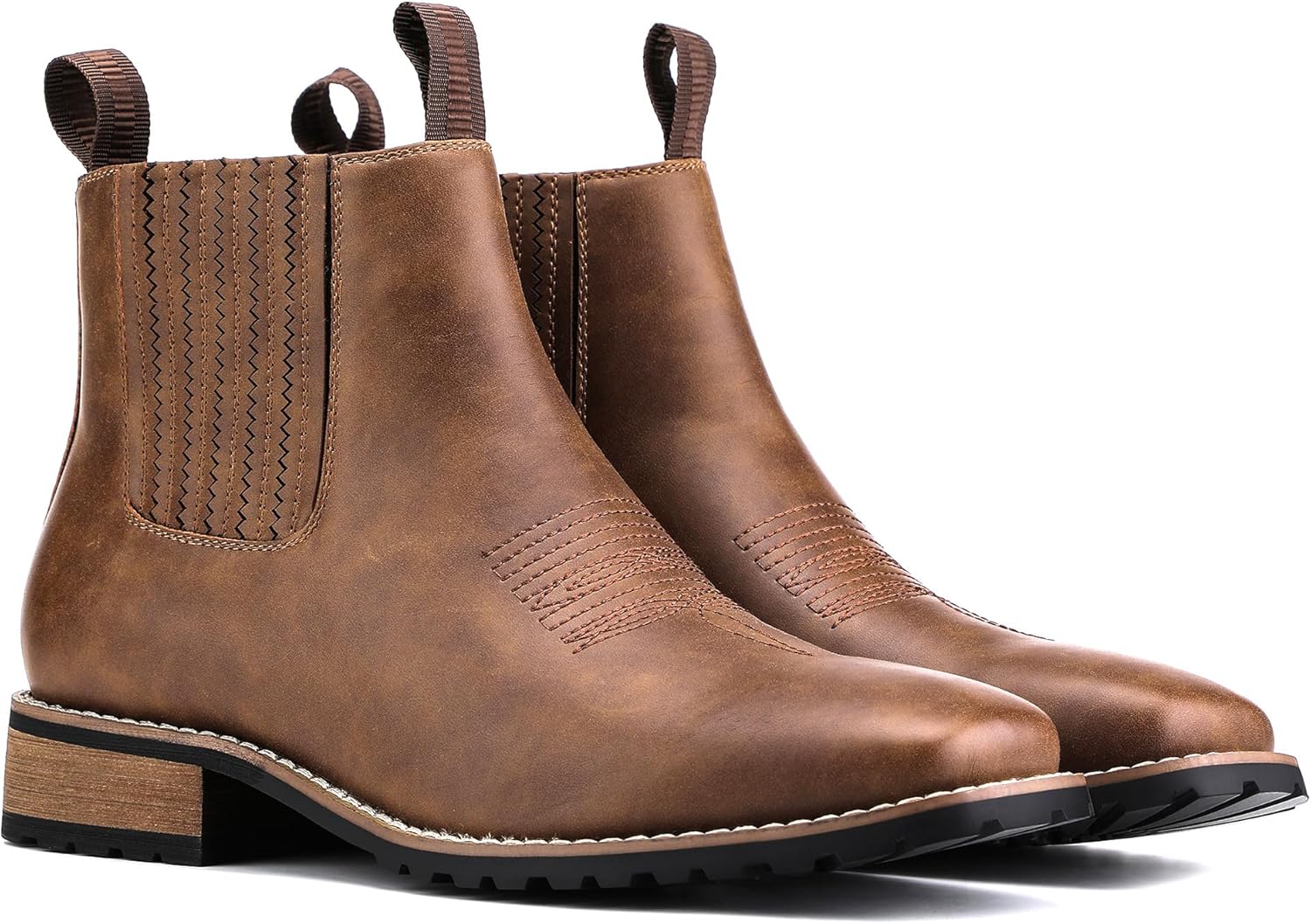 JASONSTAR Cowboy Boots for Men Square Toe, All-Weather Slip-On Work & Casual Western Chelsea Boots -botines para hombre - Image 4