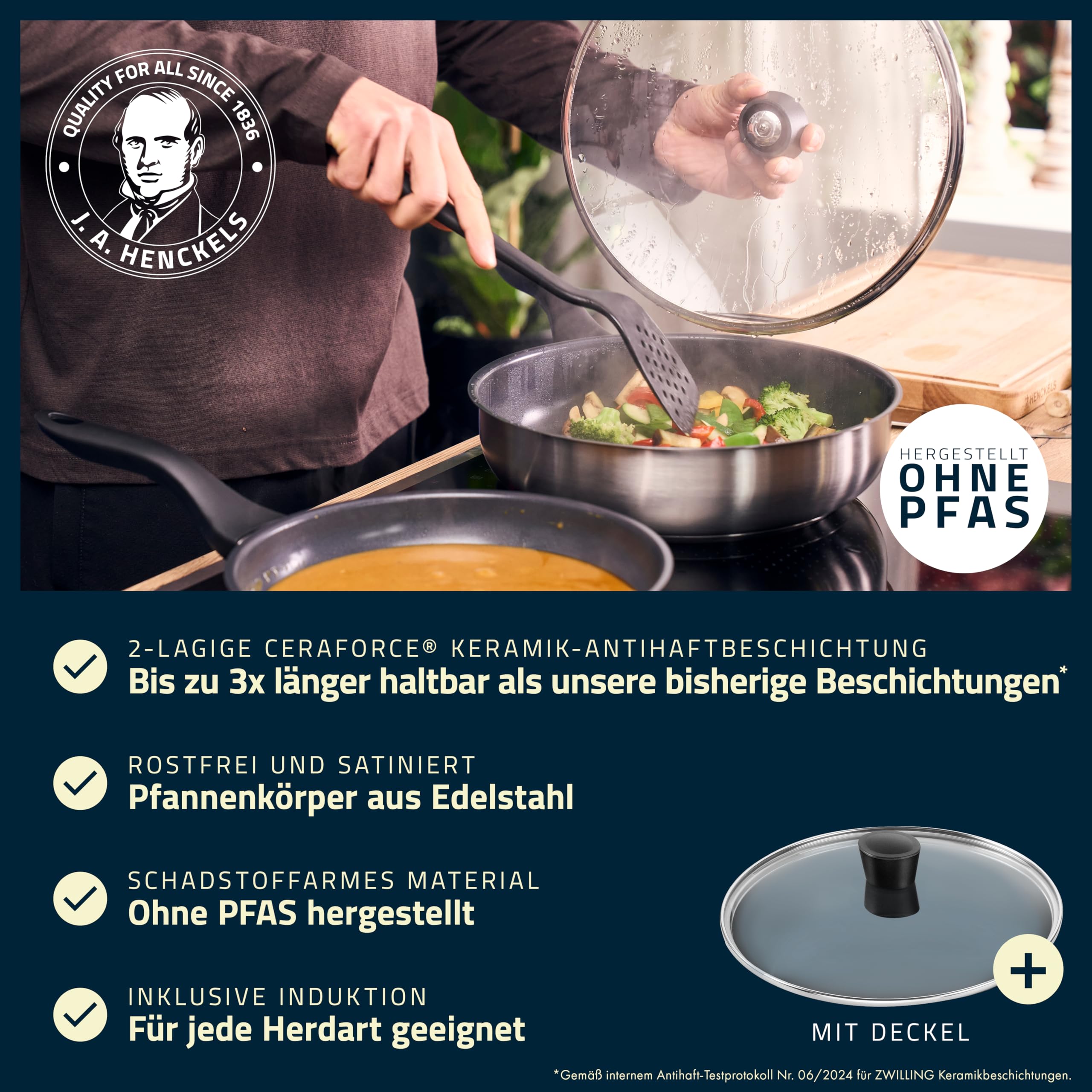 HENCKELS Stream Schmorpfanne 28 cm, Keramik-Beschichtung, Induktion