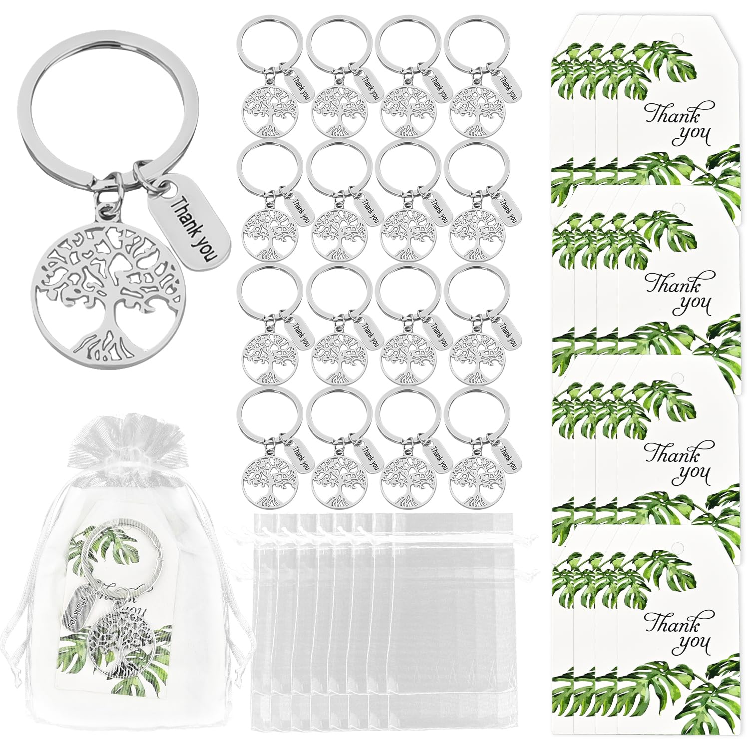 Set de 16 Regalos para Profesores – Llavero Árbol de la Vida con Tarjeta de Agradecimiento para Educación Infantil, Primaria, Secundaria, Jubilación o Despedida