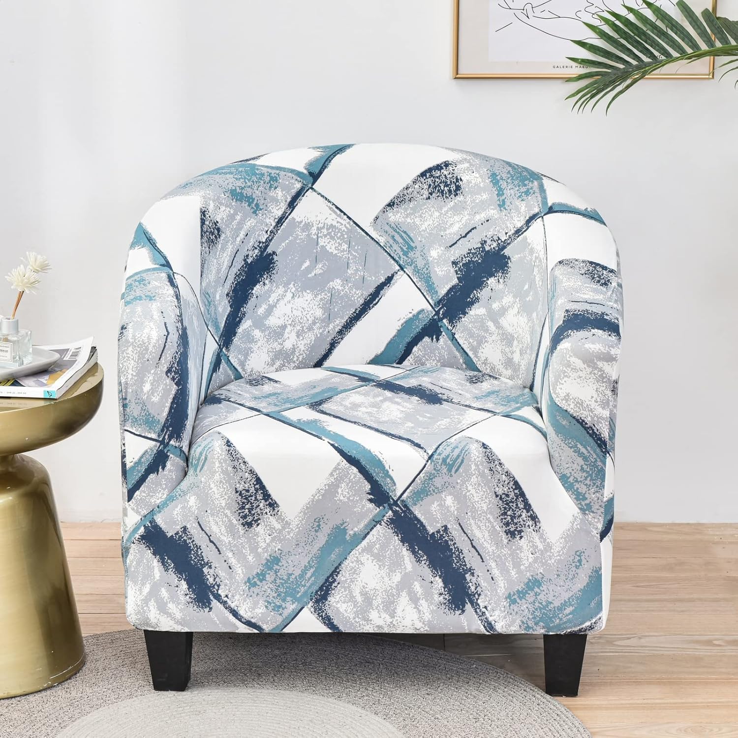 MIFXIN Tub Chair Slipcover 1 Piece High Stretch Club Chair Cover Elastic Barrel Chair Armchair Couch Sofa Furniture Protector for Living Room Hotel (Pattern-02)