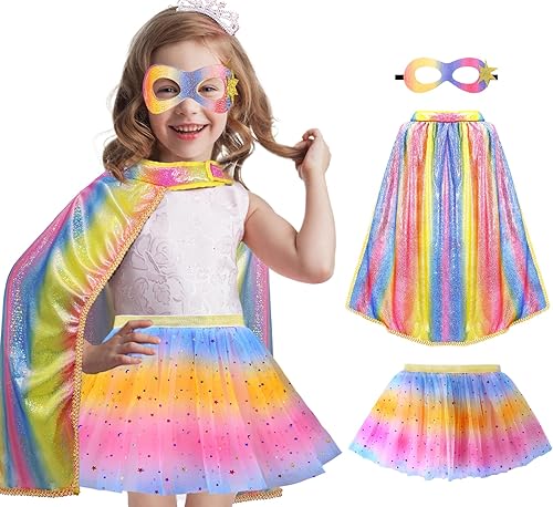iROLEWIN Kids Superhero-Capes-Costumes for Girls Princess Dress-Up Fairy Cape Mask Tutu as Christmas Birthday Gifts Toys