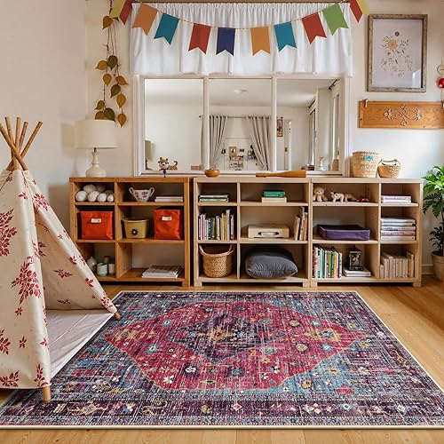 Miniatura 561 de Lahome Tapete tribal bohemio, pequeño, suave, antideslizante, lavable, de pelo corto, para piso en puerta, interior, entrada, baño, silla, Verde