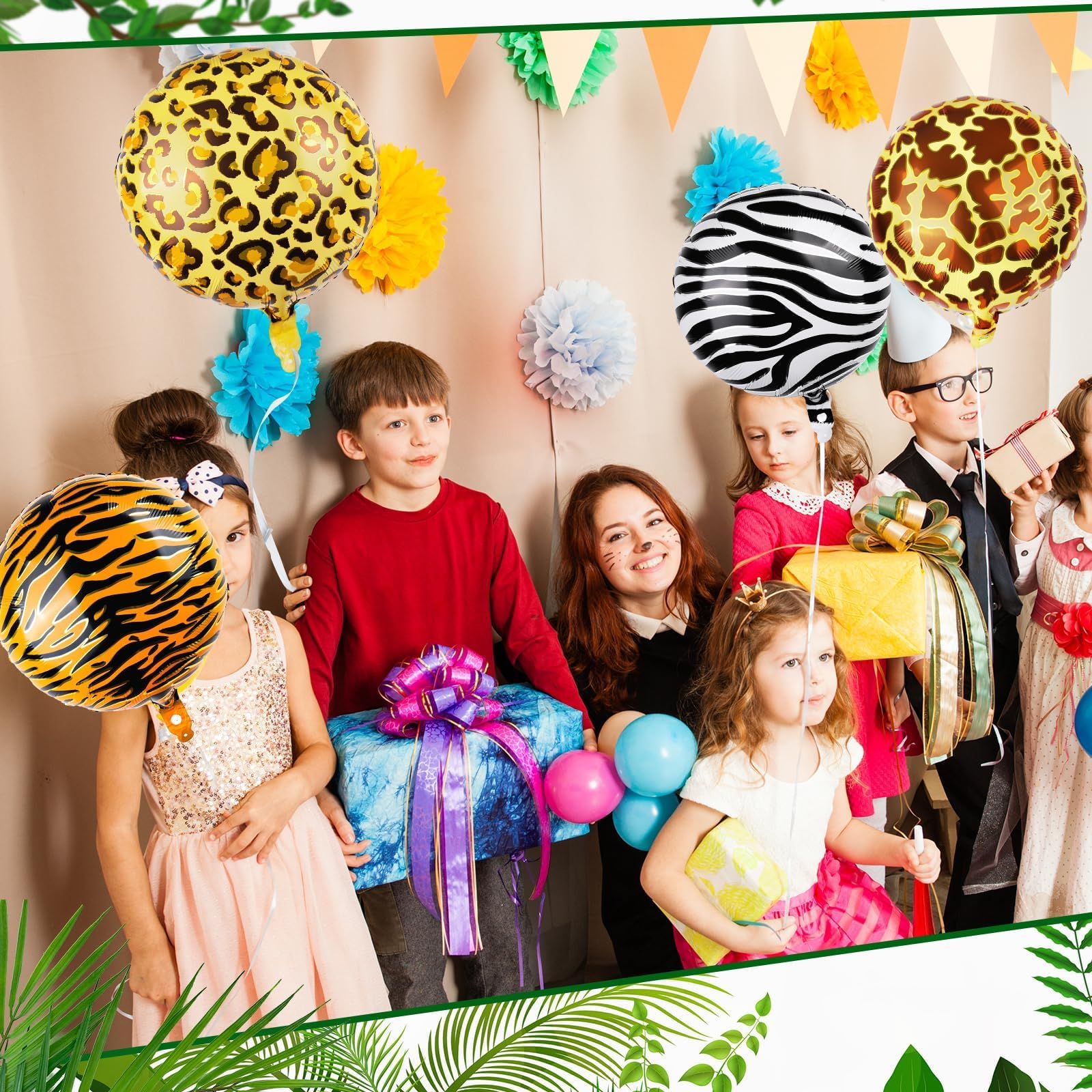 12 Palloncini Animali Della Giungla In Foglio Alluminio - Tigre, Leone, Zebra E Altri Per Decorazioni Feste Compleanno Bambini