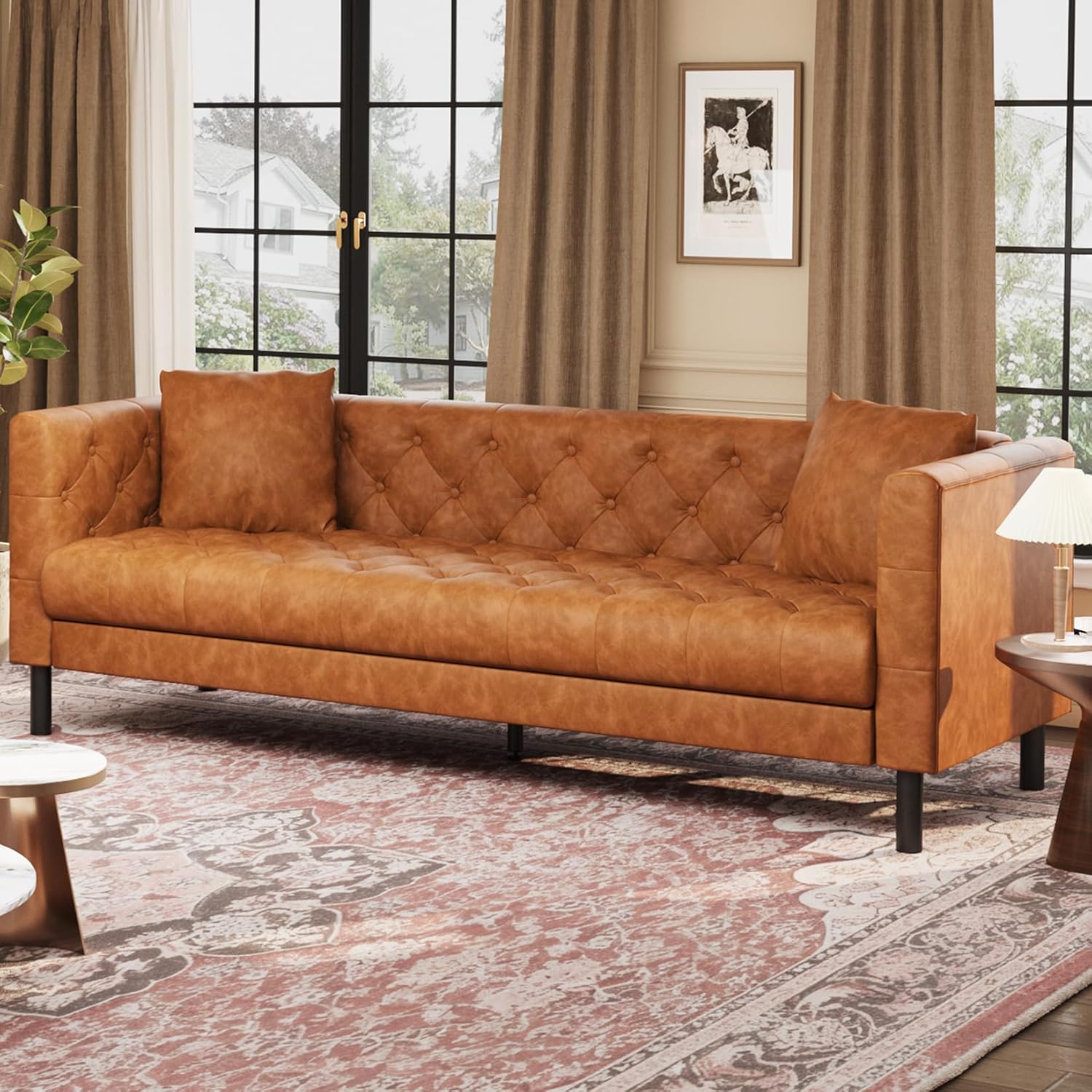 Garvee 81 Inch Leather Couch for Living Room, Modern Leather