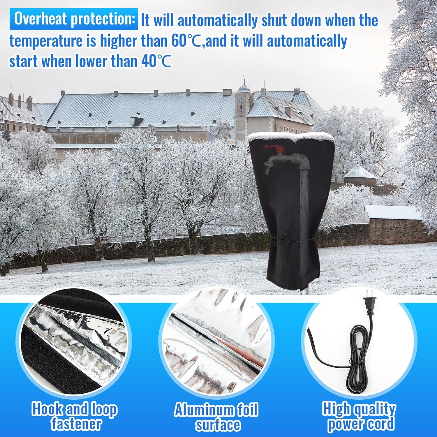 1 Pcs 20" L x10 W Electric Heated Outdoor Faucet Cover for Winter Freeze Protection Heating Hose Bib Covers for Winter, Water Pipe Heater for Garden Faucet Insulated Spigot Protector, Black