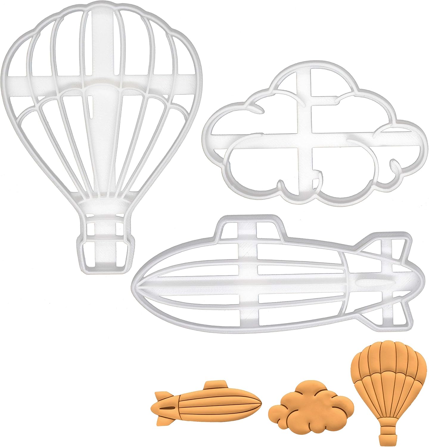 Set of 3 Baby Shower themed cookie cutters (Designs: Hot Air Balloon, Fluffy Cloud, and Blimp), 3 pieces - Bakerlogy