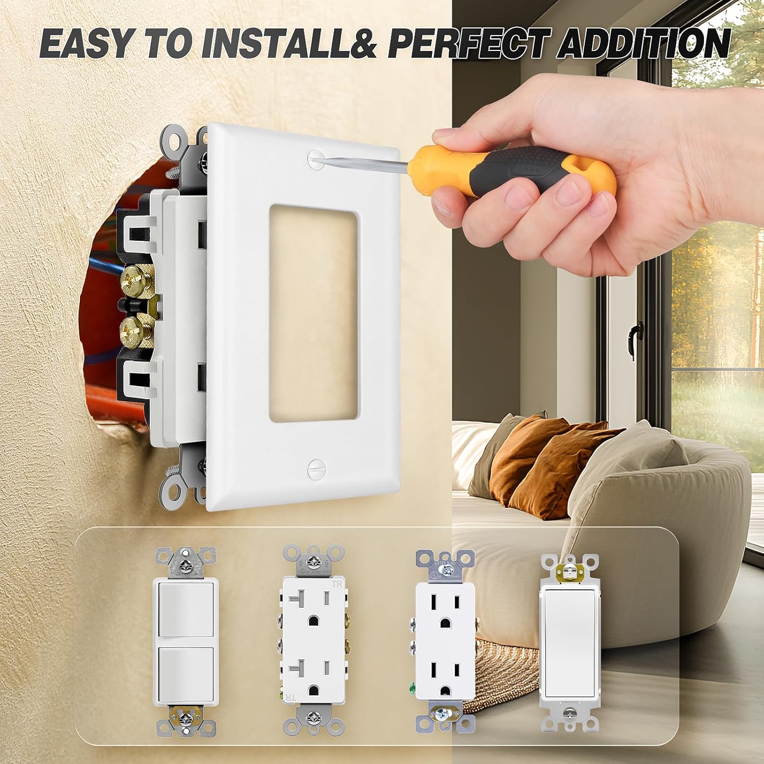 12 Pack Decorator Light Switch Cover Plate, Single Wall Plates, Standard Size 1-Gang 4.53" X 2.76", Unbreakable And High Temperature Resistant Outlet Covers Wall Plate, White