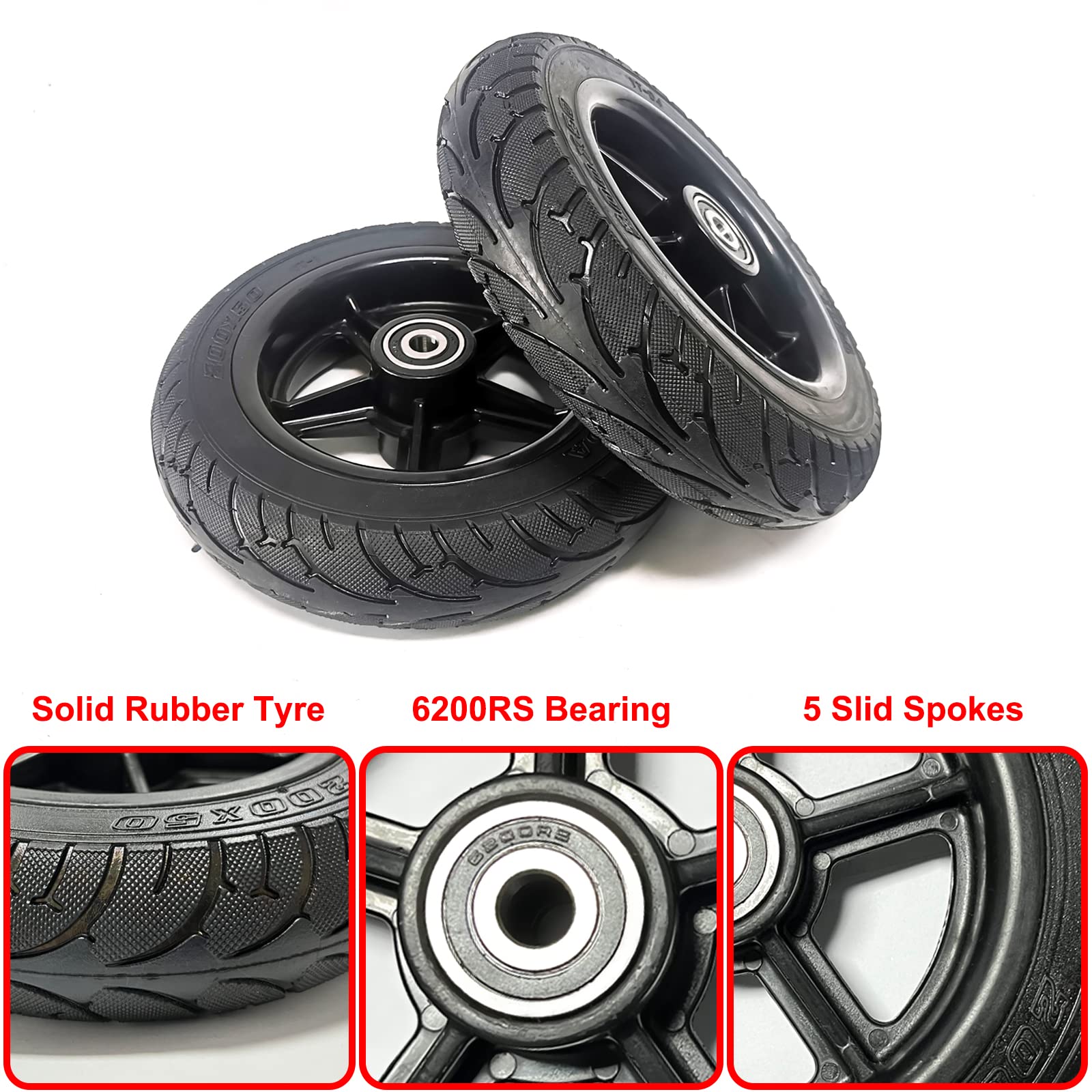 Scooter Vervangende Banden, Massieve Honingraatbanden 8 Inch 200X50 Massieve Rubberen Banden Elektrische Scooter Voor-/Achterwiel Antislip Anti-Lekbandaccessoires