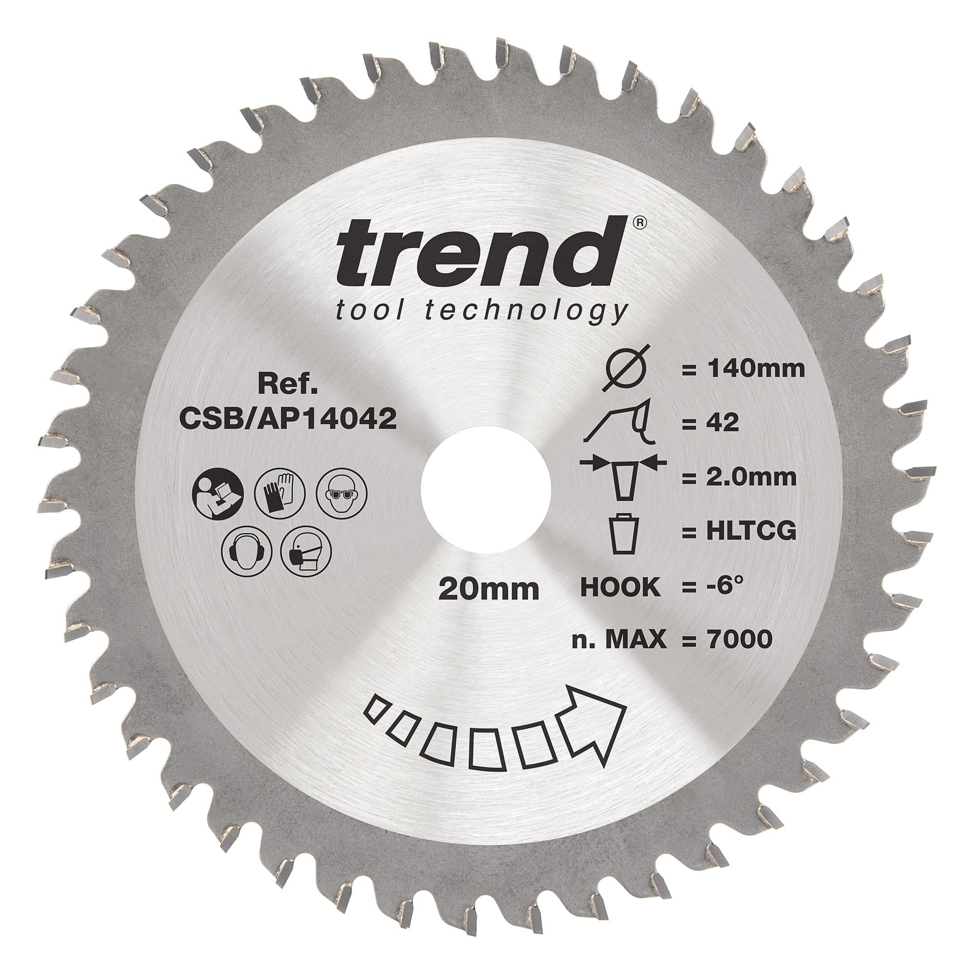 Trend Lame de scie circulaire en aluminium et plastique, diamètre 140 mm, alésage 20 mm, 42 dents, trait de scie 2 mm, crochet -6°, TCT, finition extra fine, CSB/AP14042