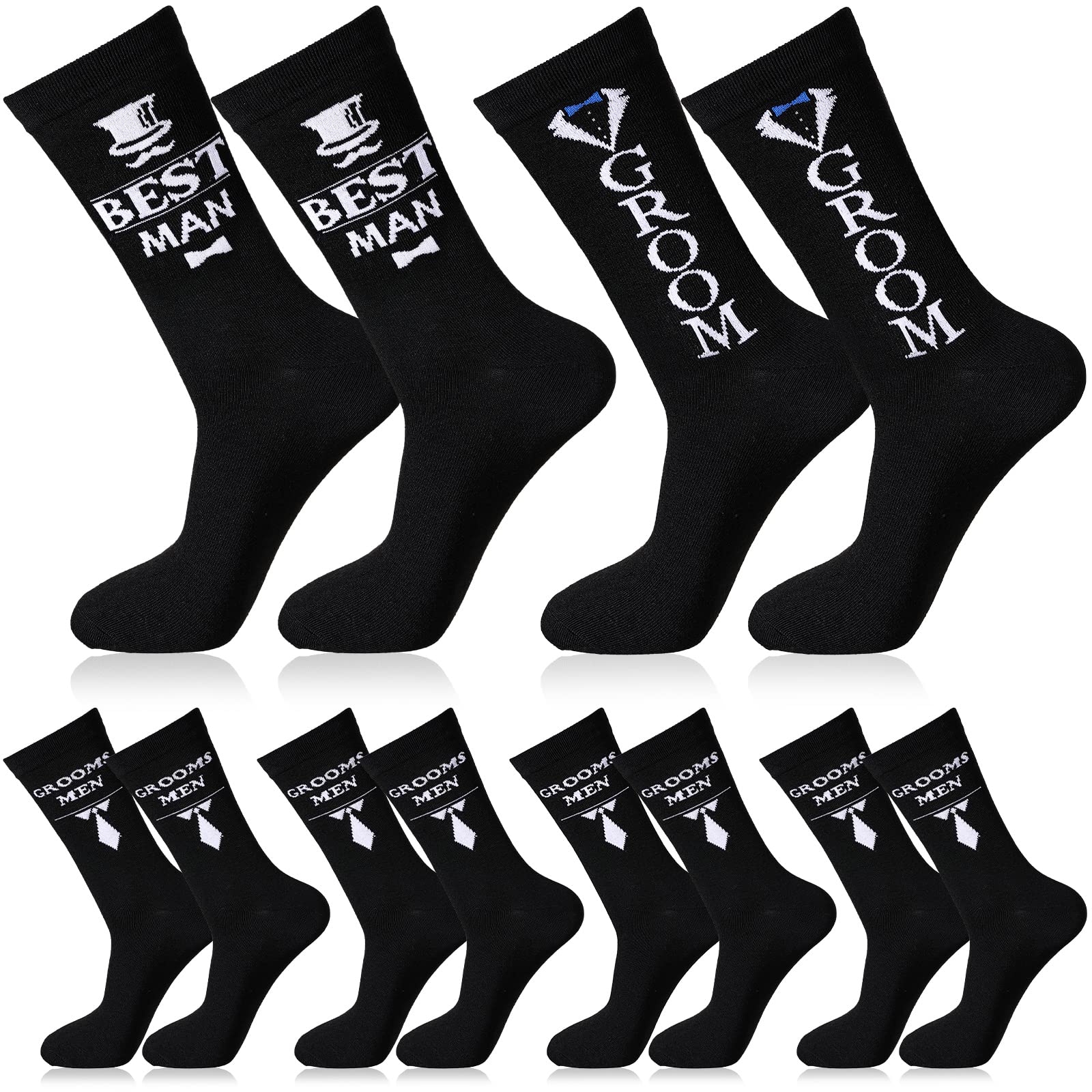 Sintege 6 Pairs Groomsmen Gifts for Men Him Wedding Novelty Socks Funny Proposal Gifts Crew Socks for Bestman Groomsmen Groom